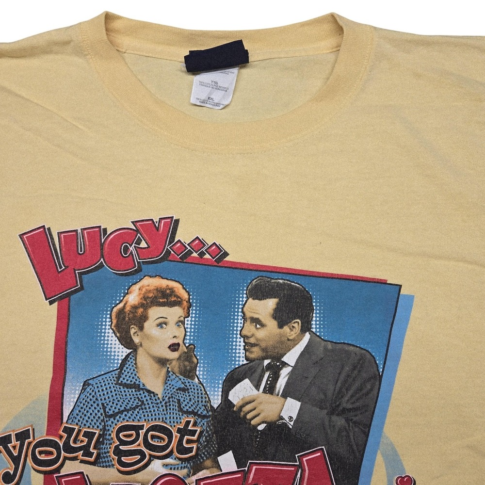 All‎ U Activewear Shirt Mens 2XL Yellow Love Lucy Graphic Print Crewneck